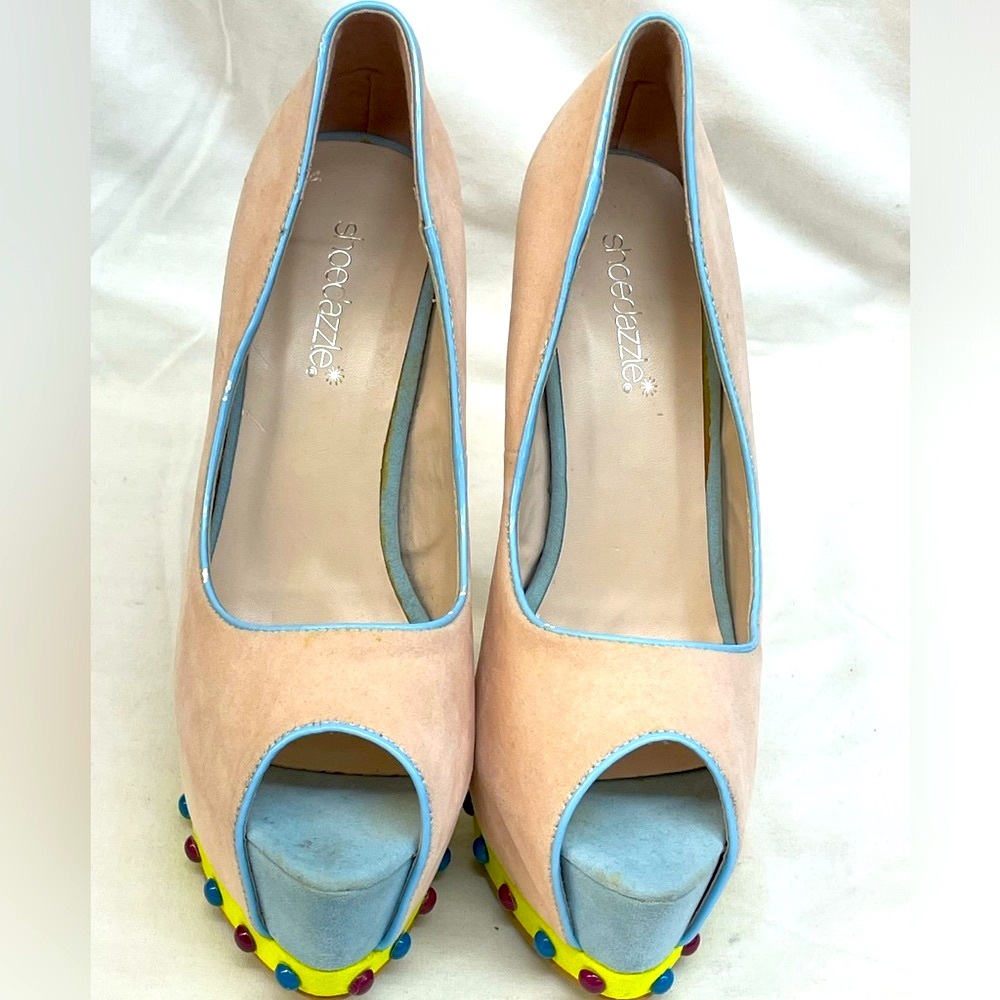 NEW!!! Shoe dazzle Women's Multicolor Peep Toe Heels ladies sz 8.5